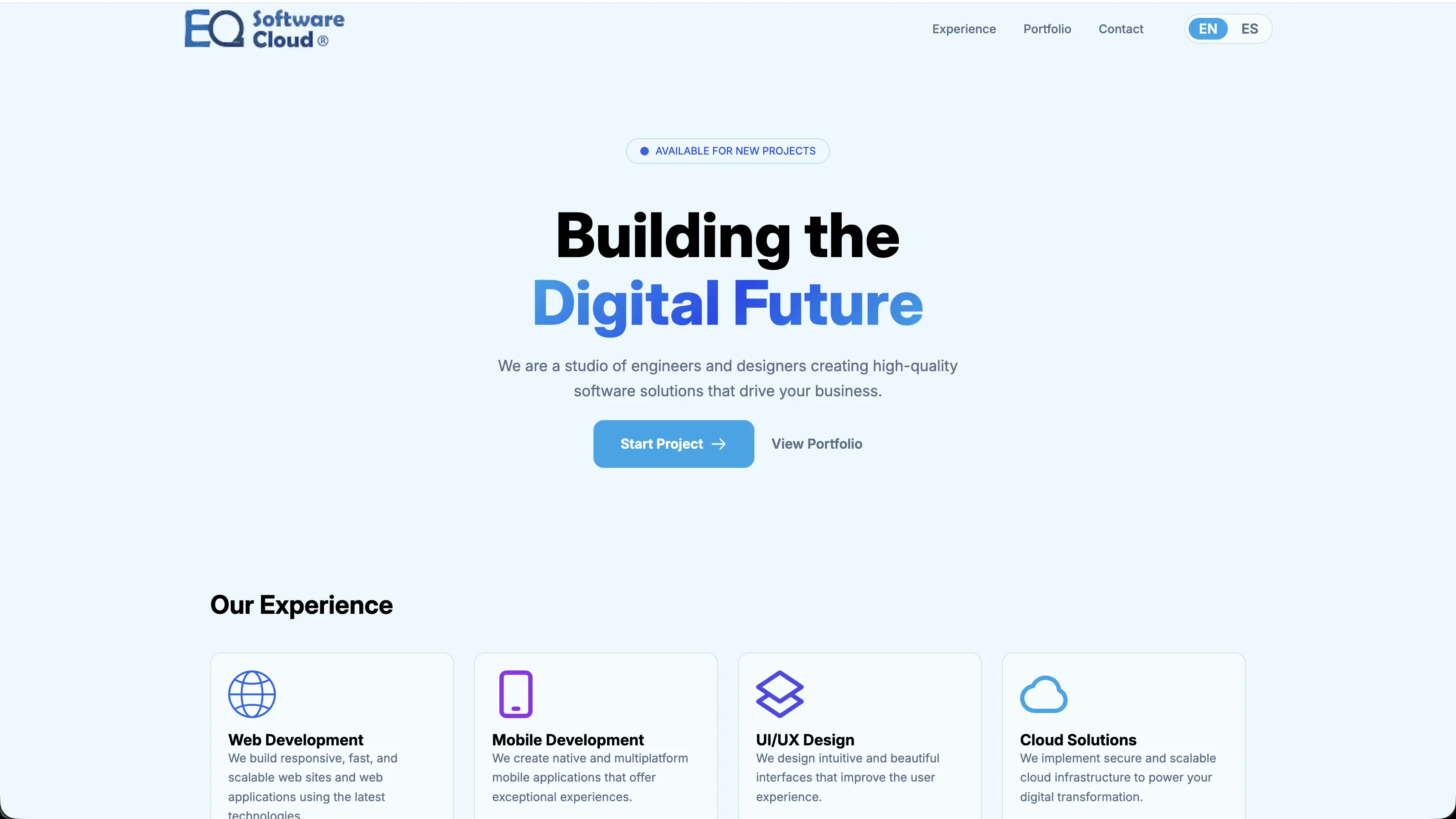 EQ Software Cloud landing page